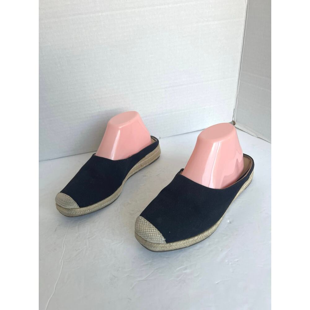 Crown Vintage Mules Black Beige Canvas Platform Slip On Low Rise Low‎ Heel Sz 8M
